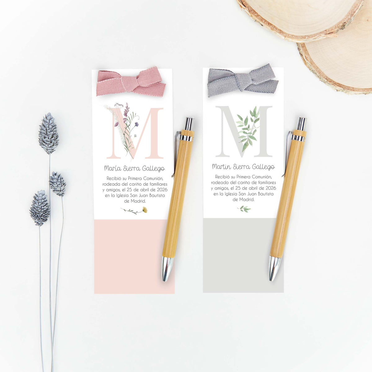 Marcapáginas con bolígrafo personalizado de la colección Inicial para comunión