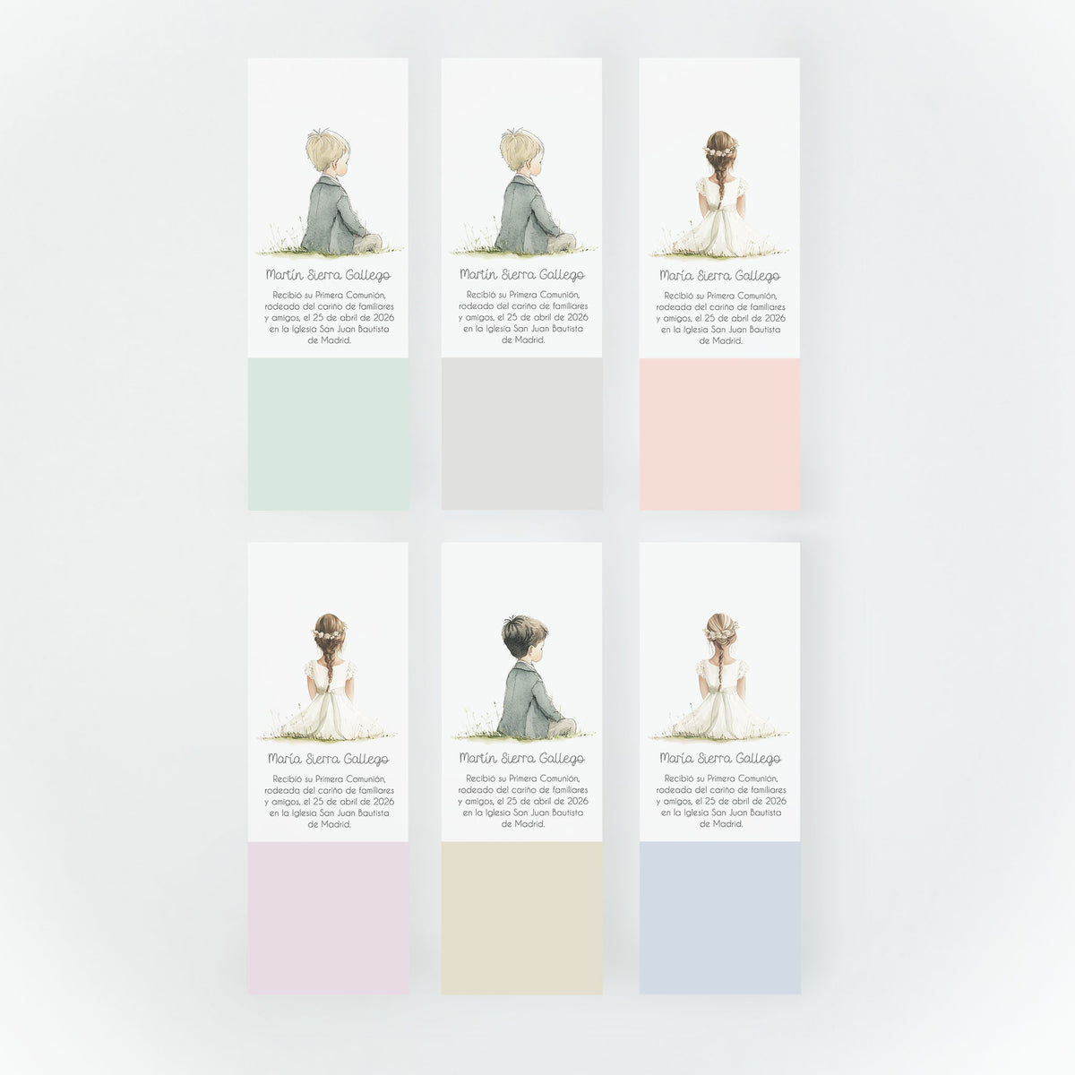 Opciones de color para el marcapáginas de comunión de la colección boho