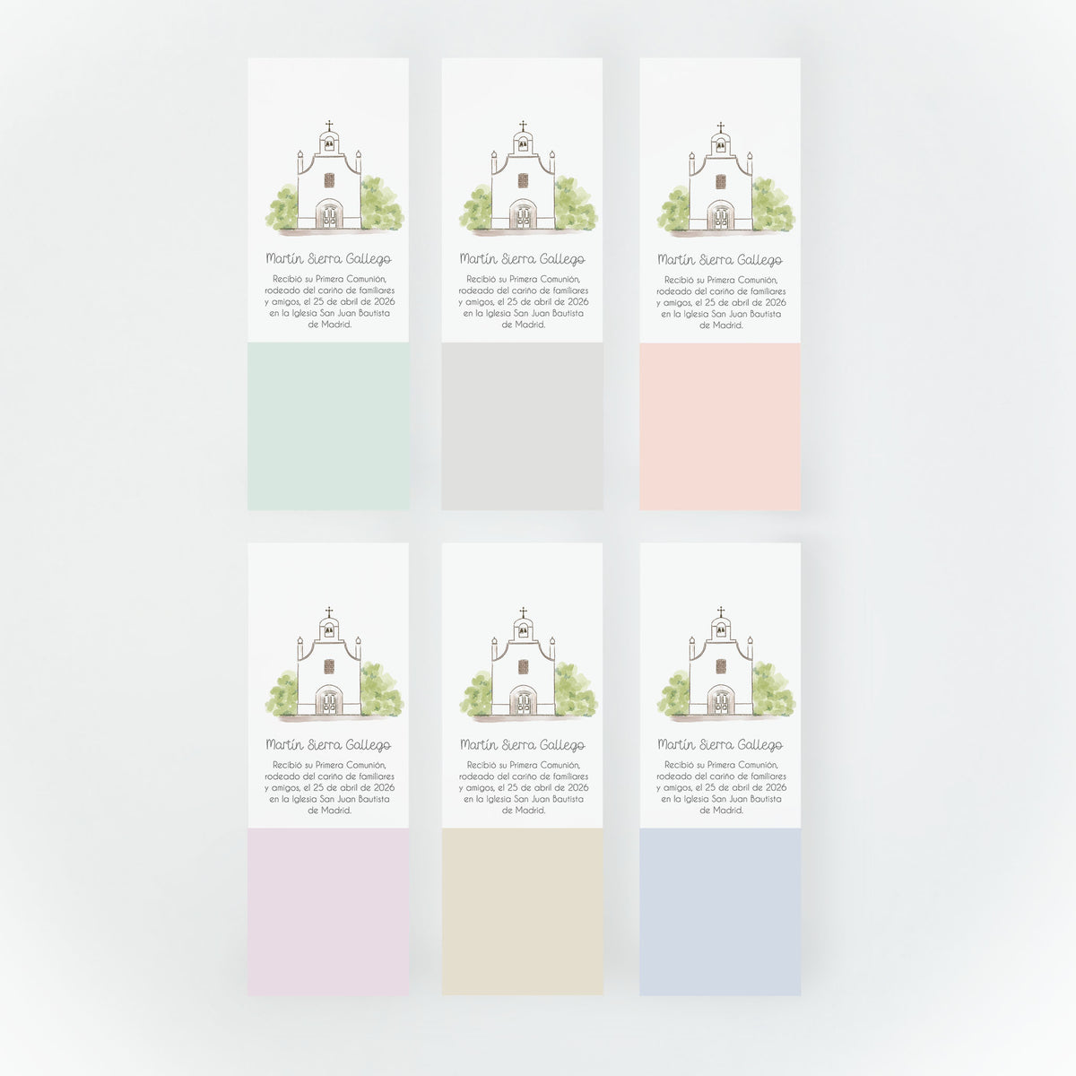 Opciones de color para el marcapáginas de comunión de la colección iglesia ramas. 