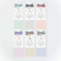 Opciones de color del recordatorio formato marcapáginas para bautizo de la colección rosquito bebé. 