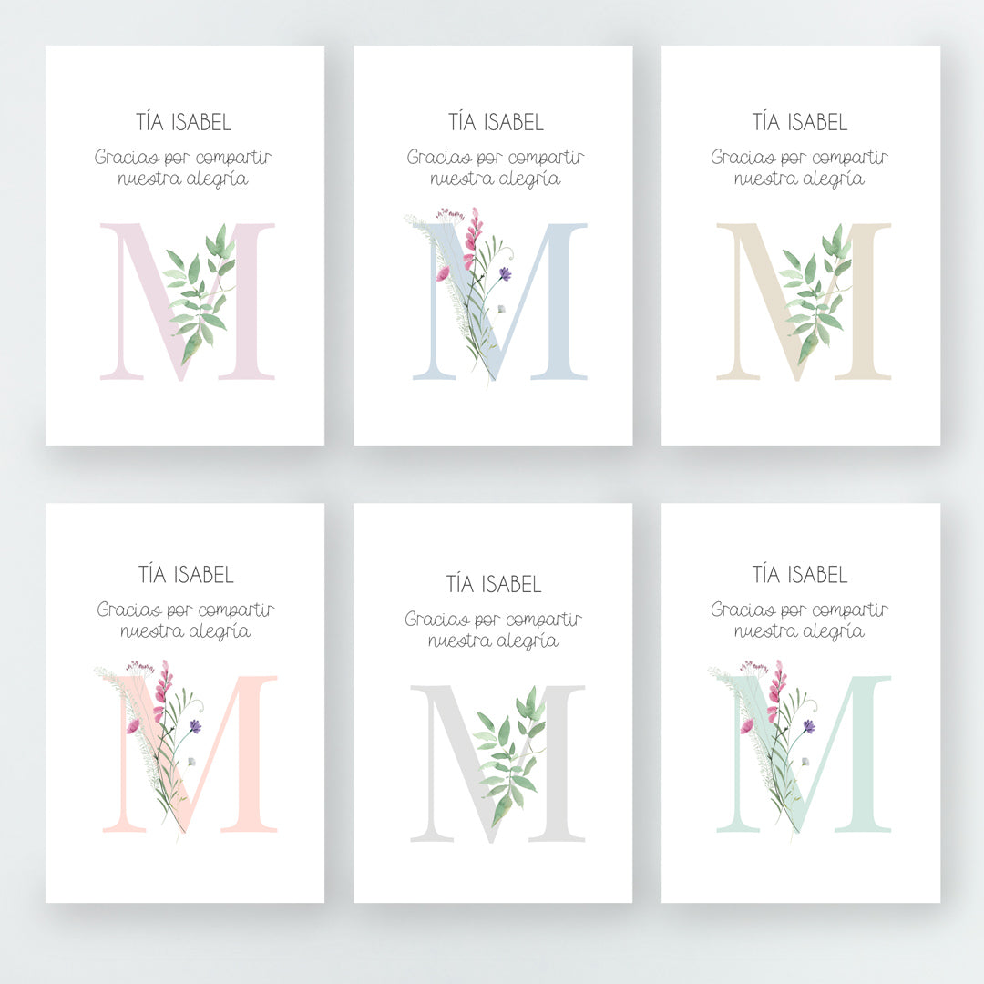 Opciones de diseño y color del marcasitios personalizados de la Colección Inicial Comunión.