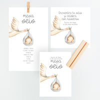 Conjunto Mesero y Seating Plan para Bautizo de la colección Cigüeña en color gris. 