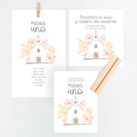 Conjunto Mesero y Seating Plan para Comunión de la colección Iglesia flores. 