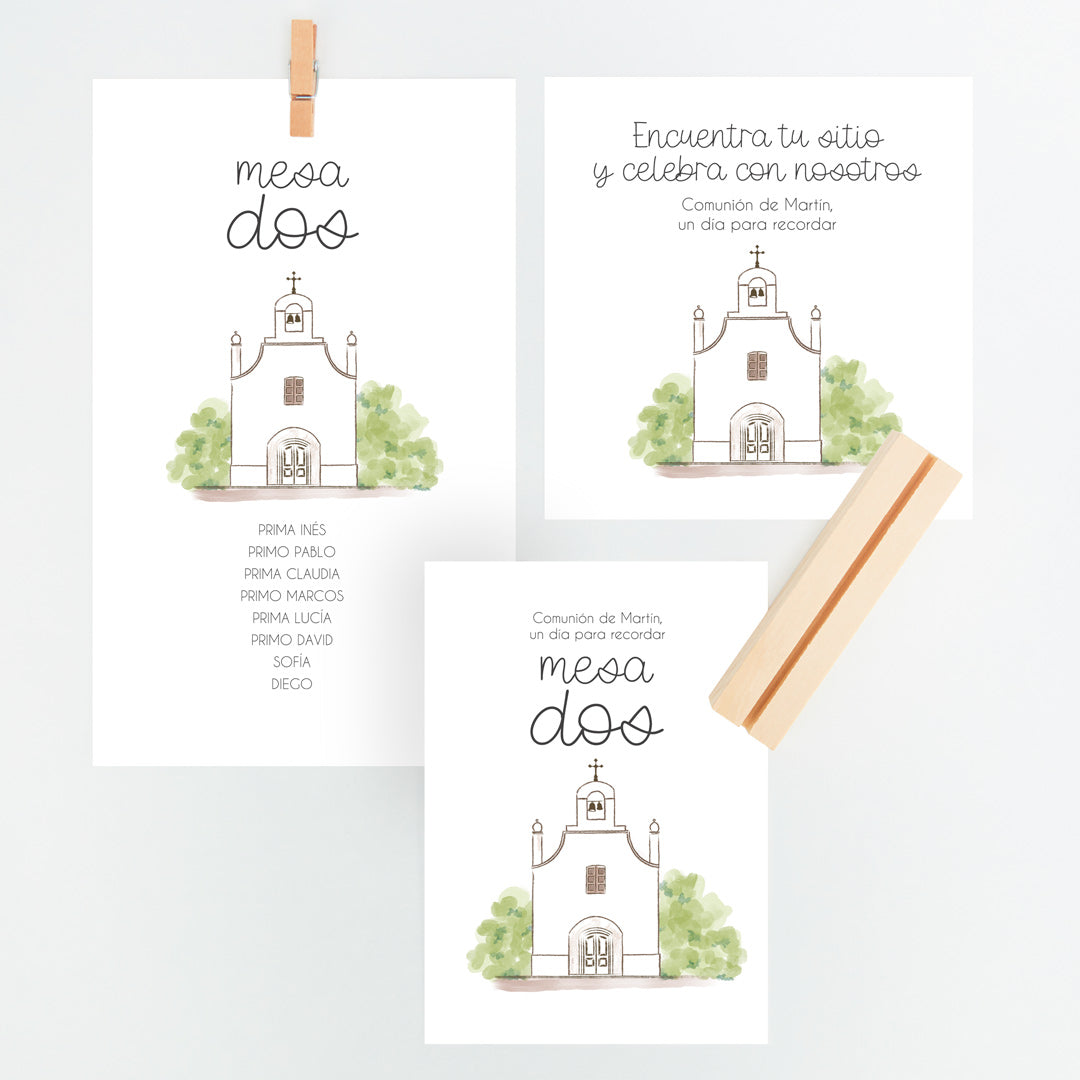 Conjunto Mesero y Seating Plan para Comunión de la colección Iglesia ramas. 