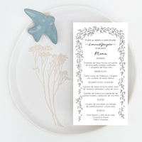 Minuta de boda Bosque Secreto con marco de ramas dibujadas a mano