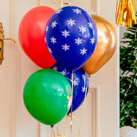 Set de 6 globos de látex de Navidad: rojo, dorado, verde con renos y azul con copos de nieve, 30 cm
