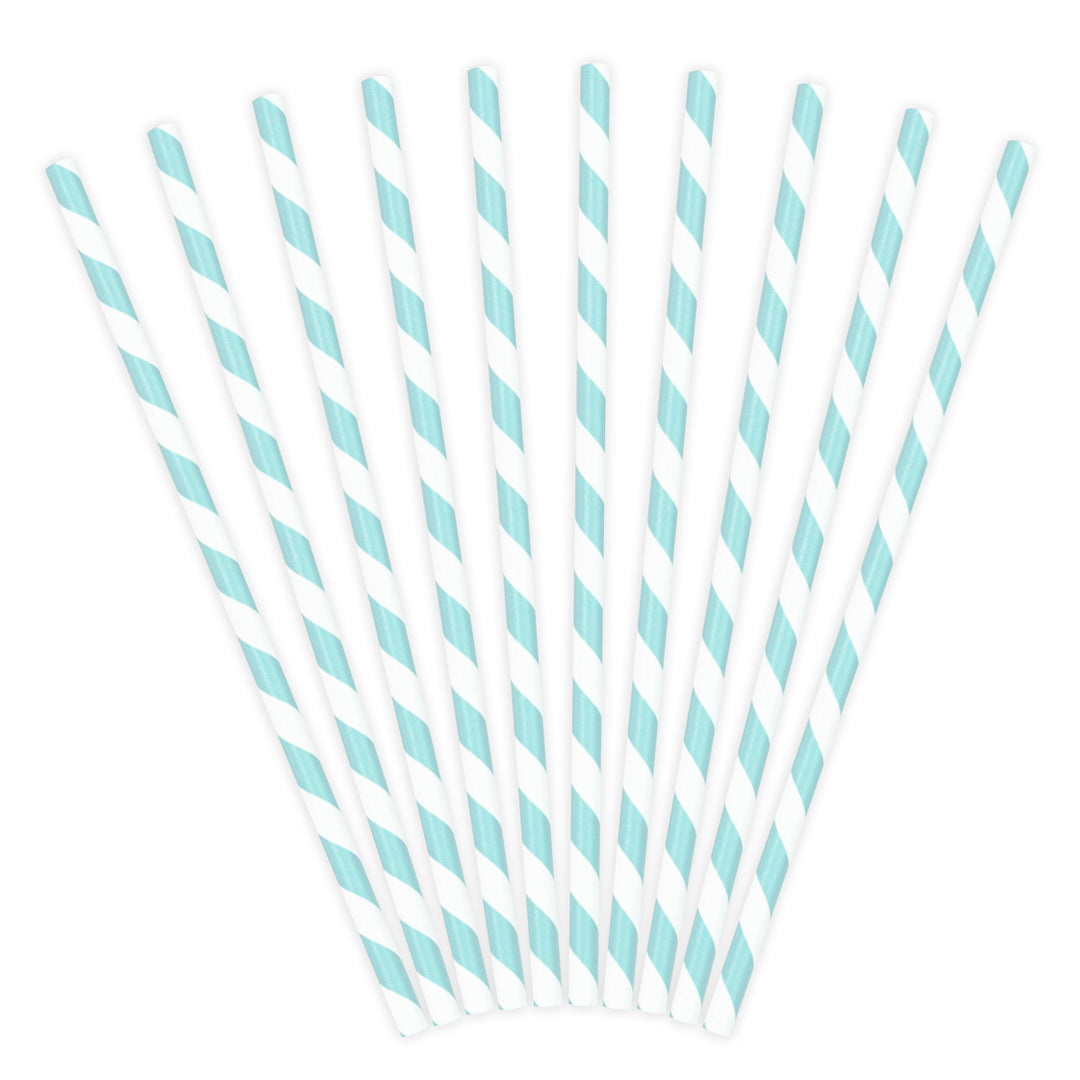 Pajitas de papel de rayas de color blanco y azul. 