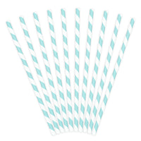 Pajitas de papel de rayas de color blanco y azul. 