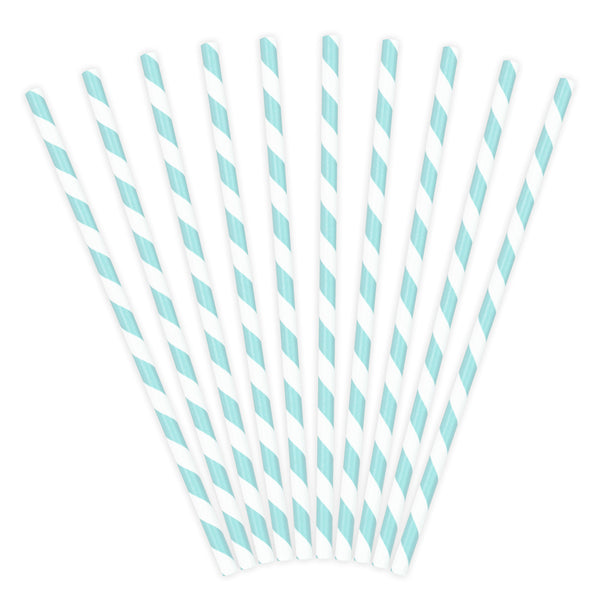 Pajitas de papel de rayas de color blanco y azul. 