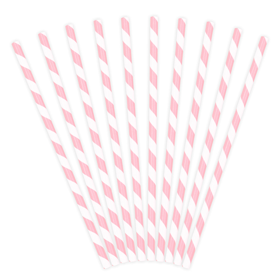 Pajitas de papel de rayas de color blanco y rosa. 