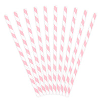 Pajitas de papel de rayas de color blanco y rosa. 