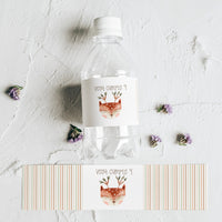 Pack de 10 pegatinas personalizadas para botellas temática animales del bosque con diseños de oso, zorro y ciervo para cumpleaños infantil
