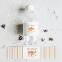 Pack de 10 pegatinas personalizadas para botellas temática animales del bosque con diseños de oso, zorro y ciervo para cumpleaños infantil