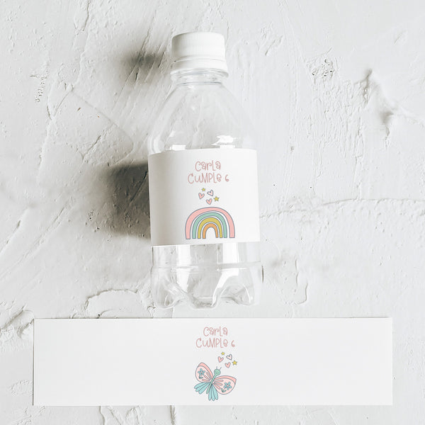 Pack de 10 pegatinas personalizadas para botellas temática unicornio con diseños de unicornio, mariposa y arcoíris para cumpleaños infantil