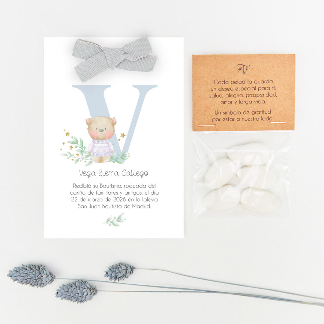 peladillas con recordatorio para invitados de bautizo de la colección Inicial