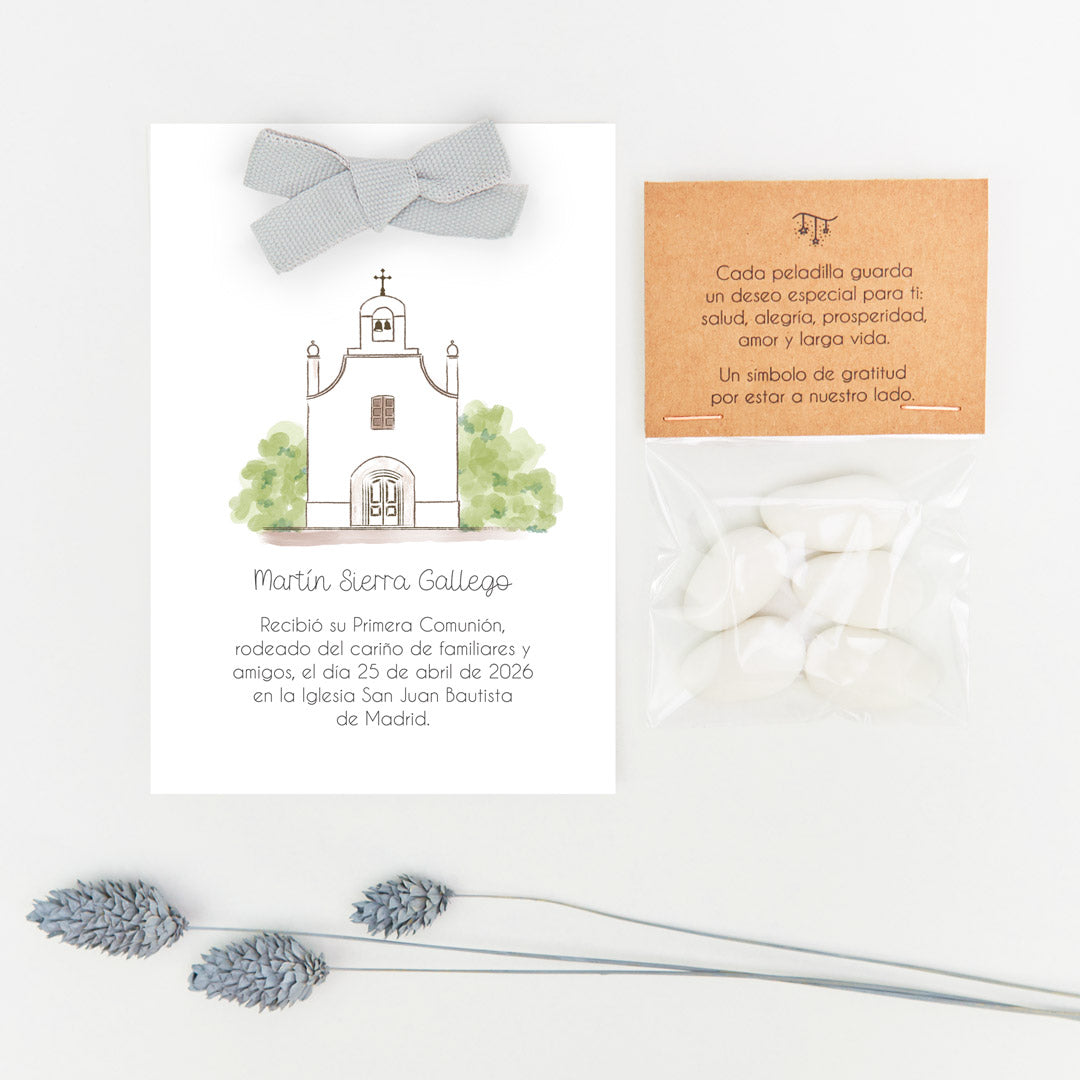 peladillas con recordatorio para invitados de comunión de la colección Iglesia
