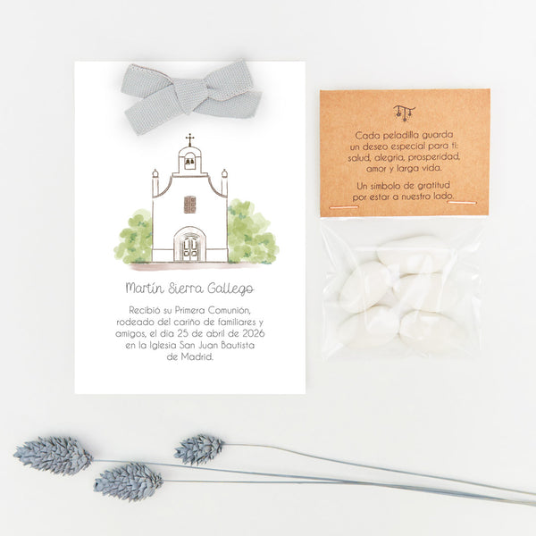 peladillas con recordatorio para invitados de comunión de la colección Iglesia