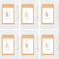 Opciones de diseño para las bolsas con tarjeta y peladillas de la colección inicial para bautizo. 