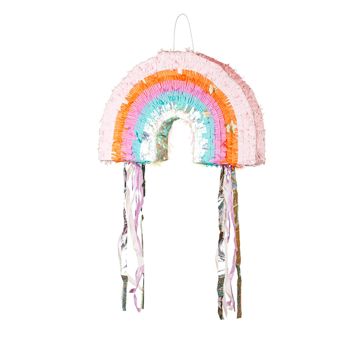 Piñata multicolor con forma de arcoíris para rellenar con chuches