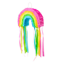 Decoración de cumpleaños infantil con piñata arcoíris multicolor