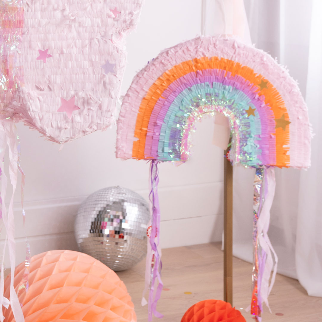 Piñata arcoíris plegable para cumpleaños infantil