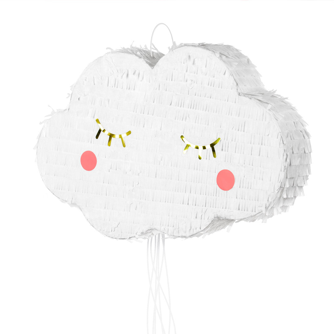 Decoración de cumpleaños infantil con piñata nube blanca