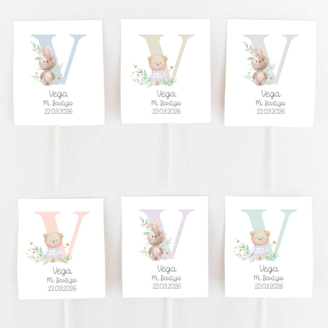 Opciones de color para las piruletas para bautizo de la Colección Inicial. 