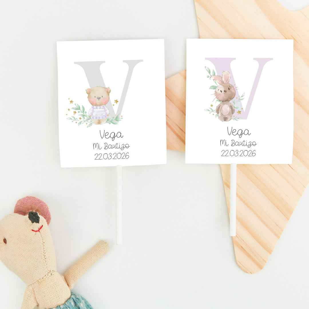 Piruletas personalizadas de la colección Inicial para Bautizo. 