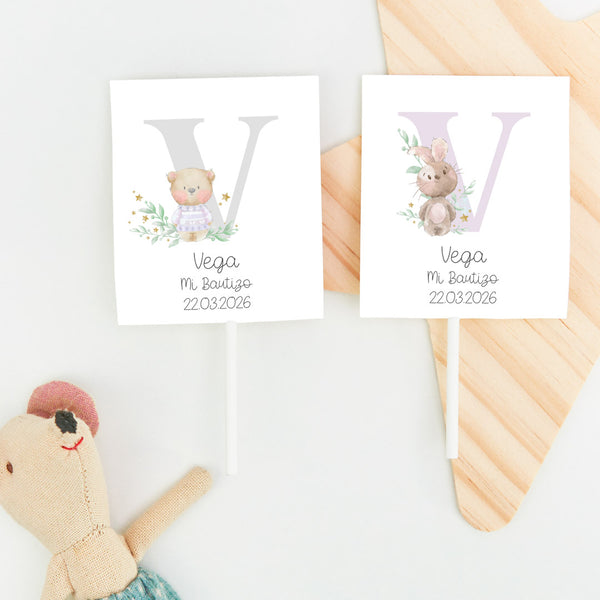 Piruletas personalizadas de la colección Inicial para Bautizo. 