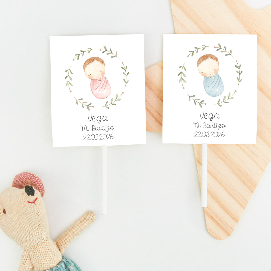 Piruletas personalizadas de la colección Rosquito Bebé para Bautizo. 