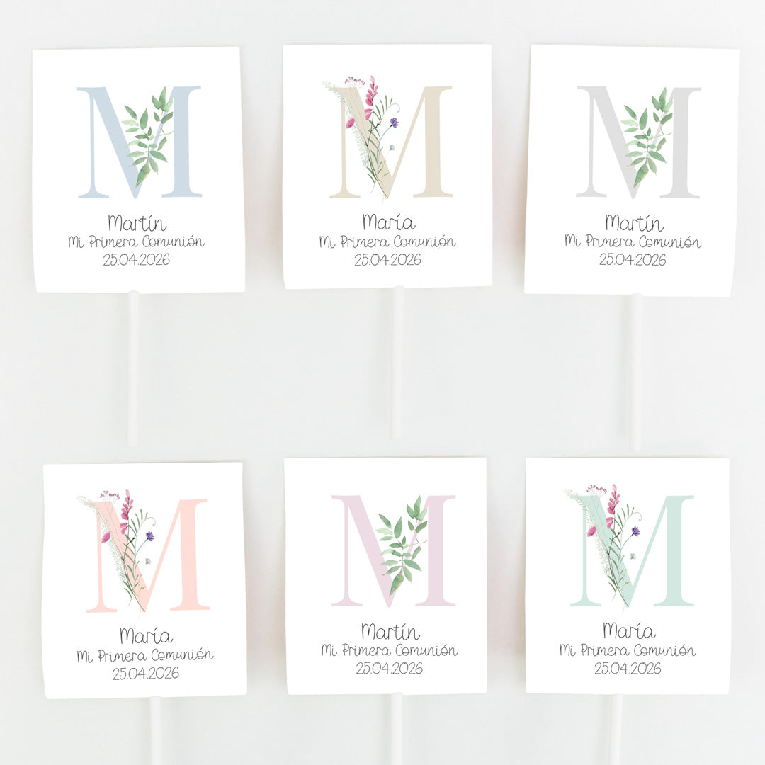 Opciones de color y diseño para las piruletas para Comunión de la Colección Inicial. 