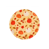 Detalle del plato de papel con calabazas, bellotas y hojas otoñales, 23 cm de diámetro