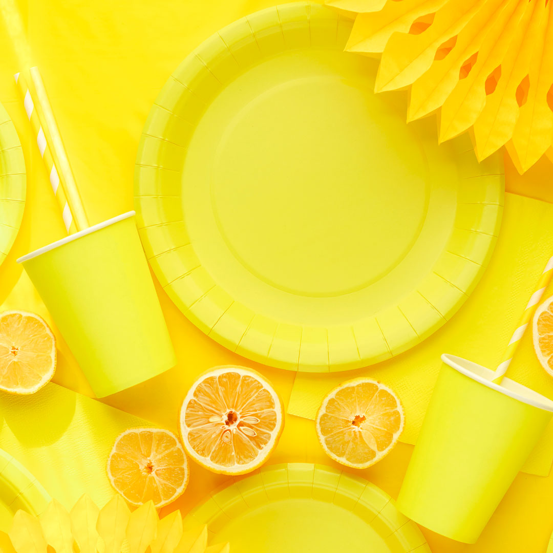 Platos de Papel Lisos Amarillo 23 cm / 18 cm | Set 6 uds.