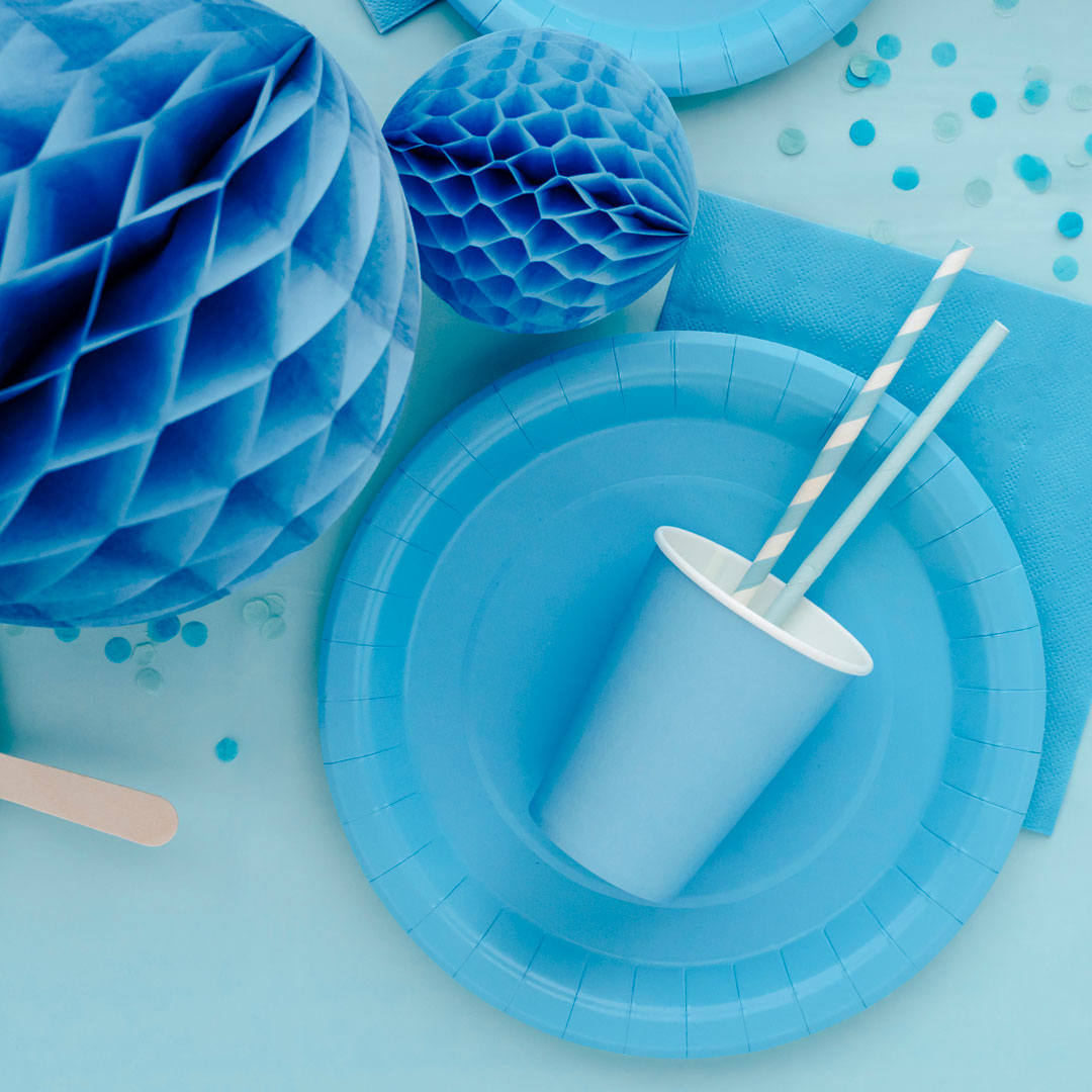 Platos de Papel Lisos Azul Pastel 23 cm / 18 cm | Set 6 uds.