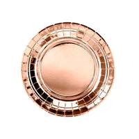 Platos de papel oro rosa redondos de 18 cm. Pack de 6 unidades.