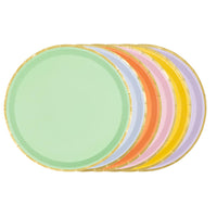 Pack 6 platos de papel en colores pastel surtidos con borde dorado 21 cm