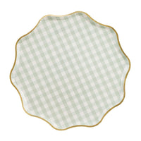 Pack 6 platos de papel cuadros vichy verde menta con borde ondulado dorado
📷 Foto 2