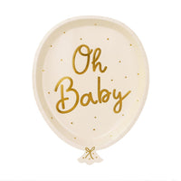 Pack 6 platos de papel con forma de globo Oh Baby en crema y letras doradas