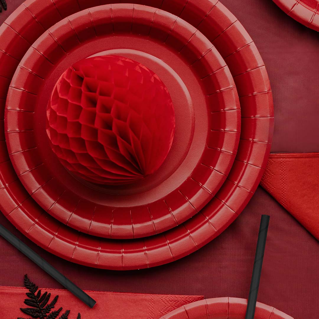 Plato de papel liso en rojo oscuro