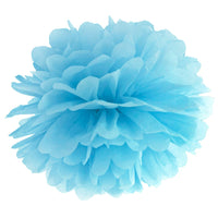 Pompón de papel de seda azul de 25 cm. Ideal para decorar fiestas y eventos.