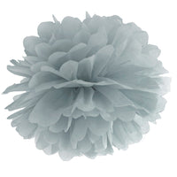 Pompón de papel de seda gris de 25 cm. Ideal para decorar fiestas y eventos.