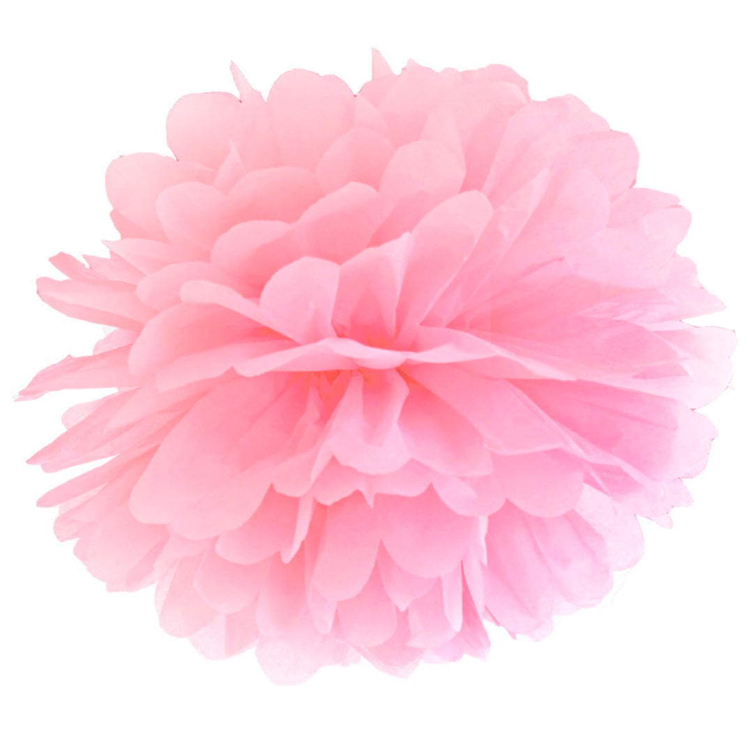 Pompón de papel de seda rosa claro de 25 cm. Ideal para decorar fiestas y eventos.