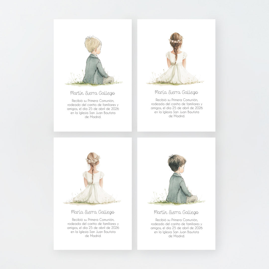 opciones de diseño para el recordatorio de comunión de la colección boho.