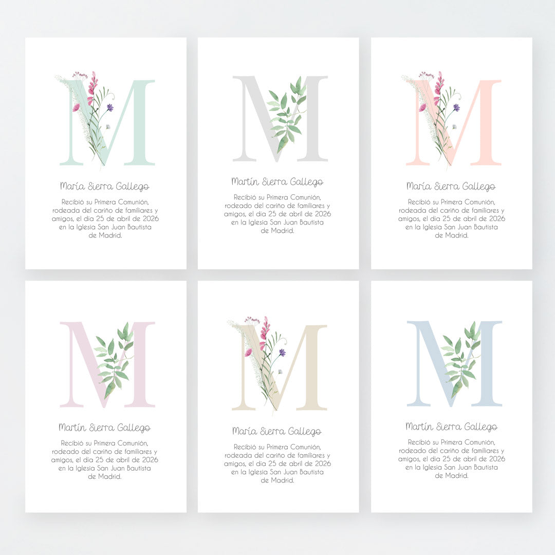 opciones de diseño para el recordatorio de comunión de la colección inicial.