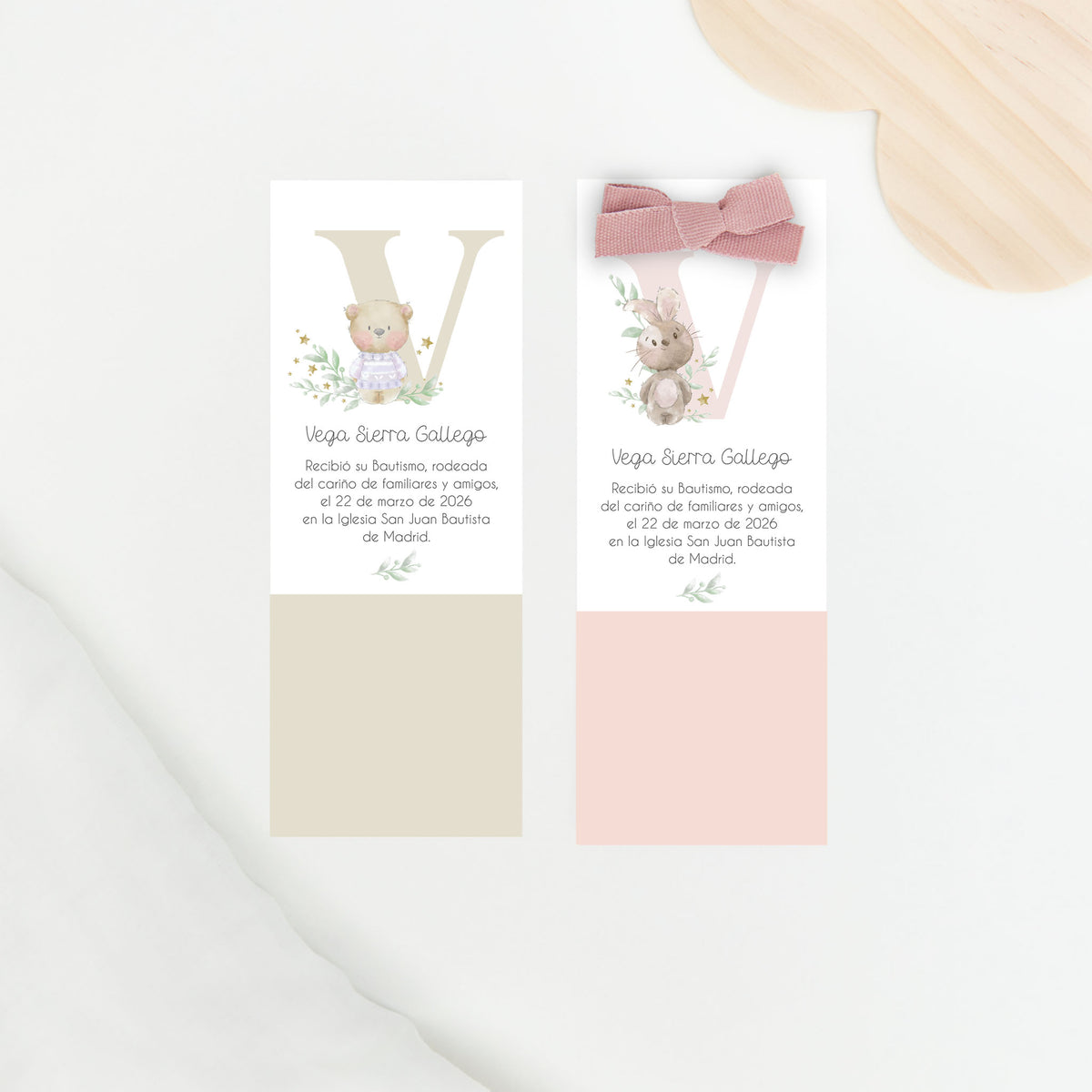 Recordatorio en formato marcapáginas para bautizo de la colección inicial. 