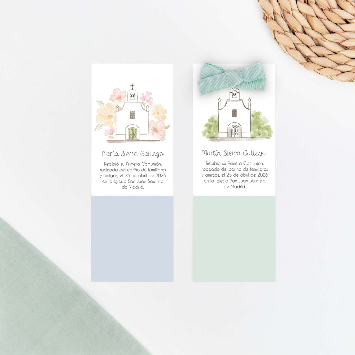 Recordatorio formato marcapáginas para comunión de la colección iglesia. 