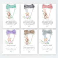 opciones de diseño y color del lazo para el recordatorio de bautizo de la colección inicial.