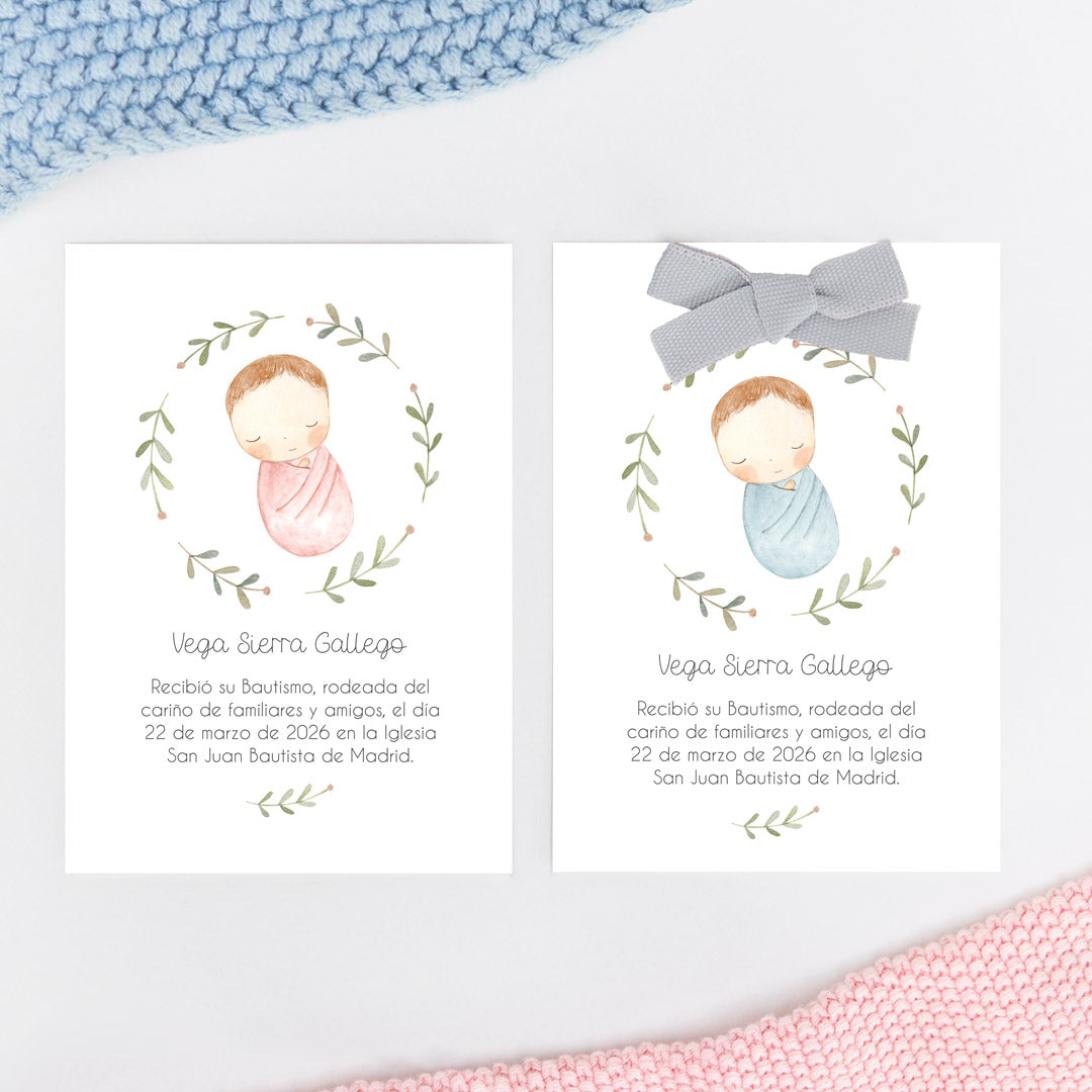 recordatorio para bautizo de la colección rosquito bebé disponible en seis colores. 
