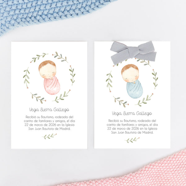 recordatorio para bautizo de la colección rosquito bebé disponible en seis colores. 