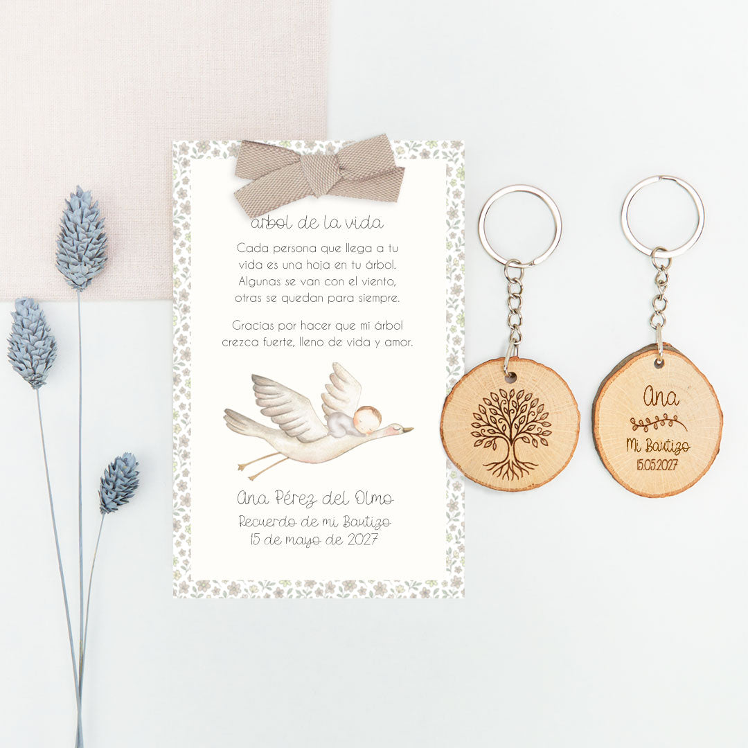 Llavero Árbol de la Vida con Tarjeta para Invitados de Bautizo